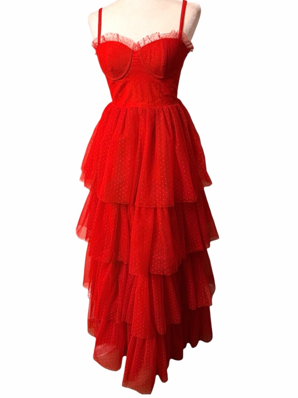 Dolls Kill x Beetlejuice "Red Wedding" Lydia Deetz gown maxi dress tulle - Picture 5 of 12